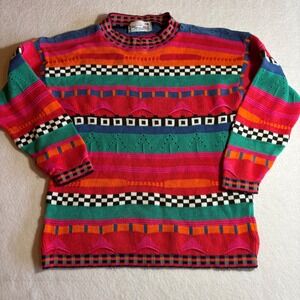Vintage North American Colorful Knit Sweater Abstract‎ Pattern Medium